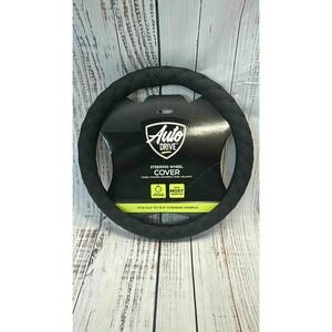 Auto Drive Black Quilted Stitch Universal Steering Wheel Cover